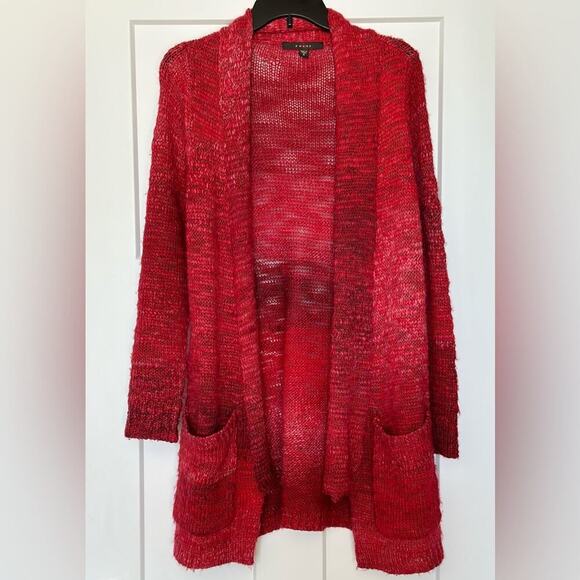 FEVER  Red & Pink Ombré Chunky Knit Cardigan Sweater with Pockets Womens Small - Picture 1 of 5